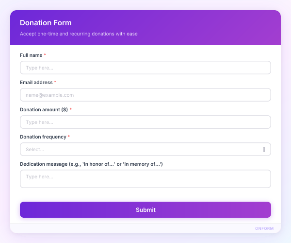 Donation Form preview