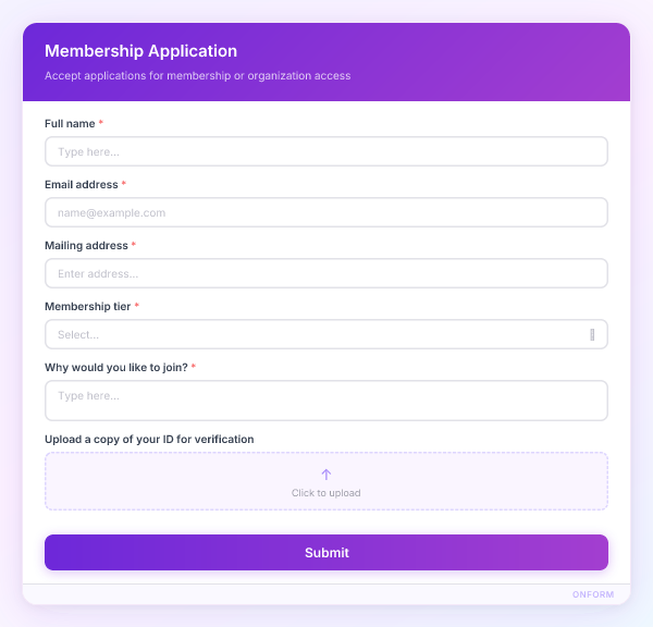 Membership Application preview