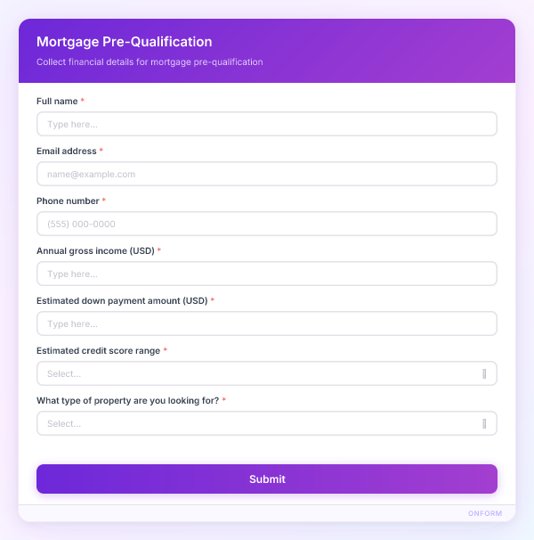 Mortgage Pre-Qualification preview