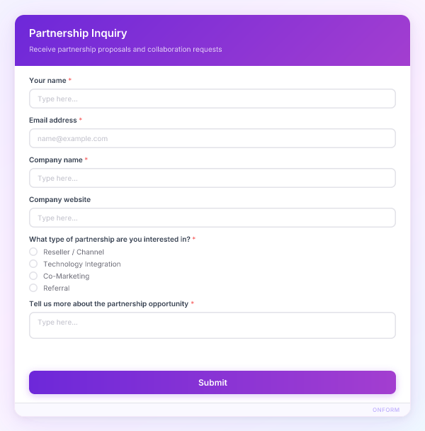 Partnership Inquiry preview
