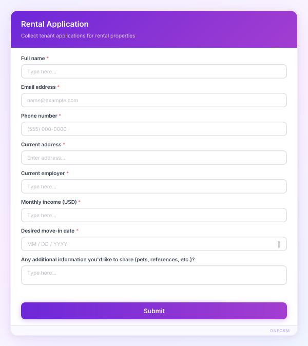 Rental Application preview