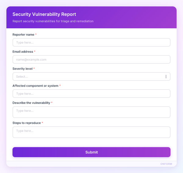 Security Vulnerability Report preview