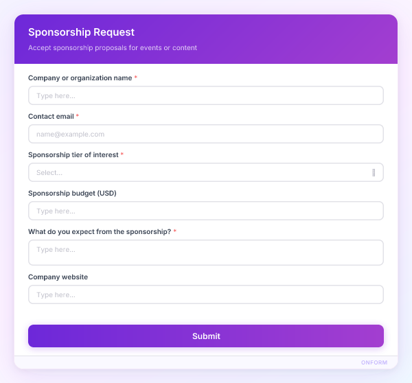 Sponsorship Request preview