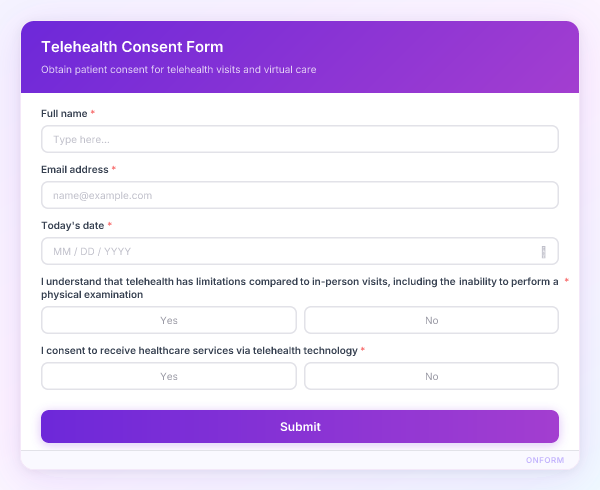Telehealth Consent Form preview